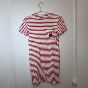 BROOKS BROTHERS Striped Red White  Vintage T Shirt Style Dress Gold Buttons M